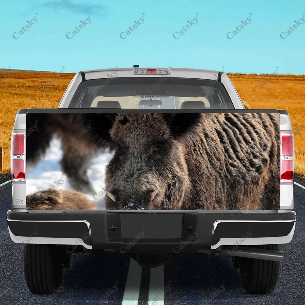 Wild Boars Walking in The Snow Car Accessories Tail Trunk Protect Vinly Wrap Sticker Decal Hood Engine Cover for Pickup Truck