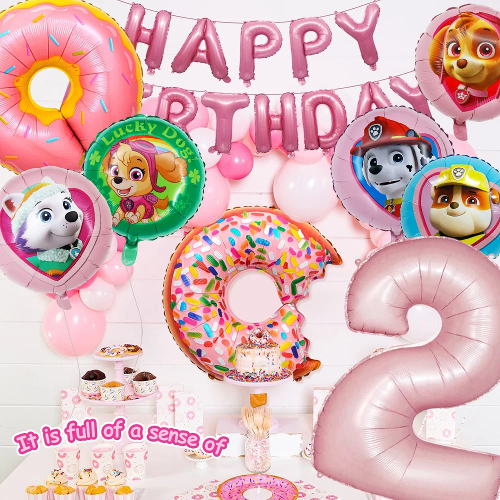 

Pink Number Foil Balloon kit Happy Birthday Letter Banner Paw Patrol Donut Helium Balloon For for Kid Girl Birthday Party Decor
