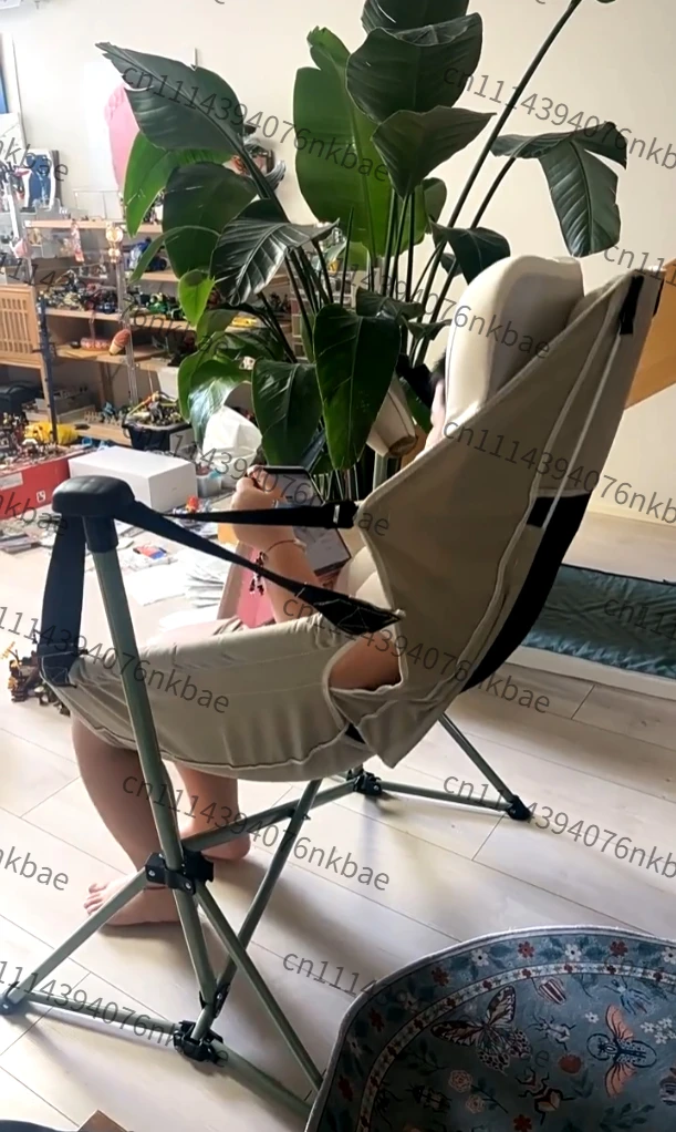 140KG Load Bearing Folding Rocking Chair, 160° Adjustable Moon Reclining Swing Chair for Camping, Fishing and Leisure Naps