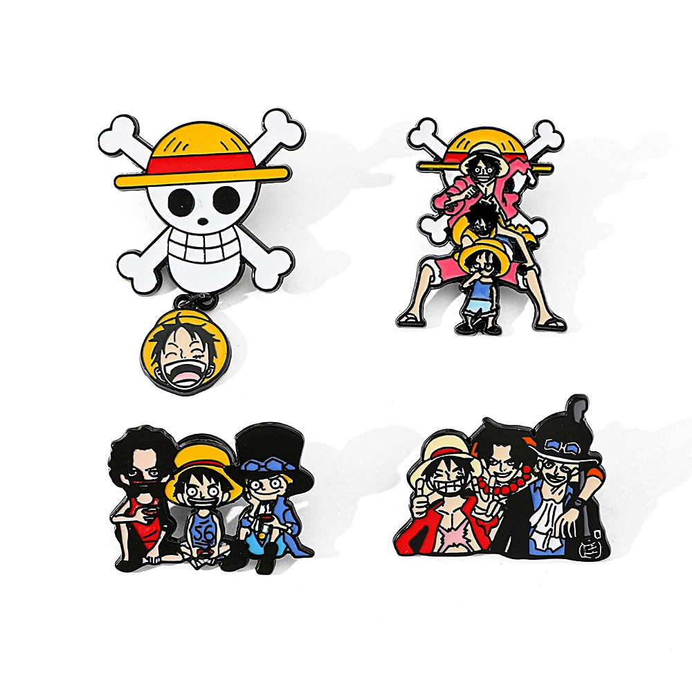 4 Pcs One Piece Cartoon Brooch Creativity Luffy Pirate Skeleton Badge Jewelry Clothing Backpack Accessories Gift for Friend