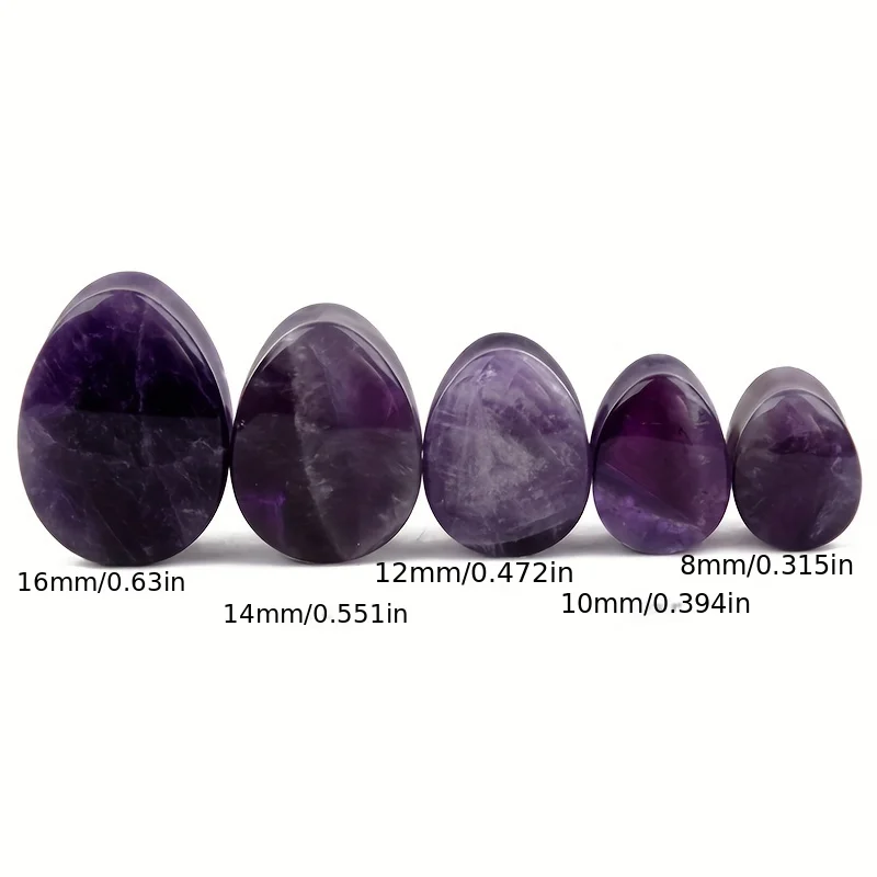 1 Pair Of Water Droplet-shaped Amethyst Stone Earplugs Gauges Tunnels Strecher Expander Piercing Jewelry For Men Women 6mm-16mm