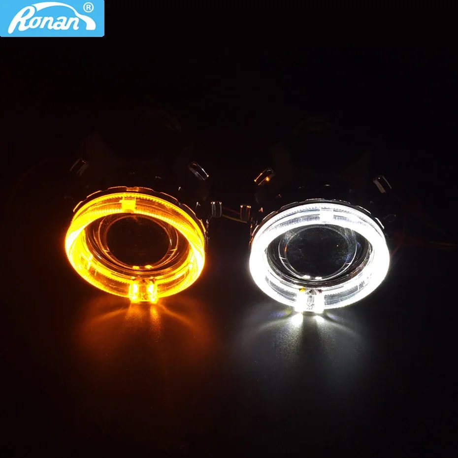 RONAN 2.5inch Universal Bi-Xenon Projector Lens LED DRL Angel Eyes White Yellow H4 H7 Car Retrofit Styling Use H1 Bulb