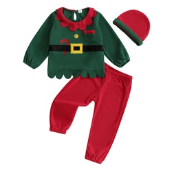 Kid Santa Claus Costume Set Fleece Long Sleeve Tops Elastic Waist Pants Hat Cosplay Costume for Christmas Halloween Party