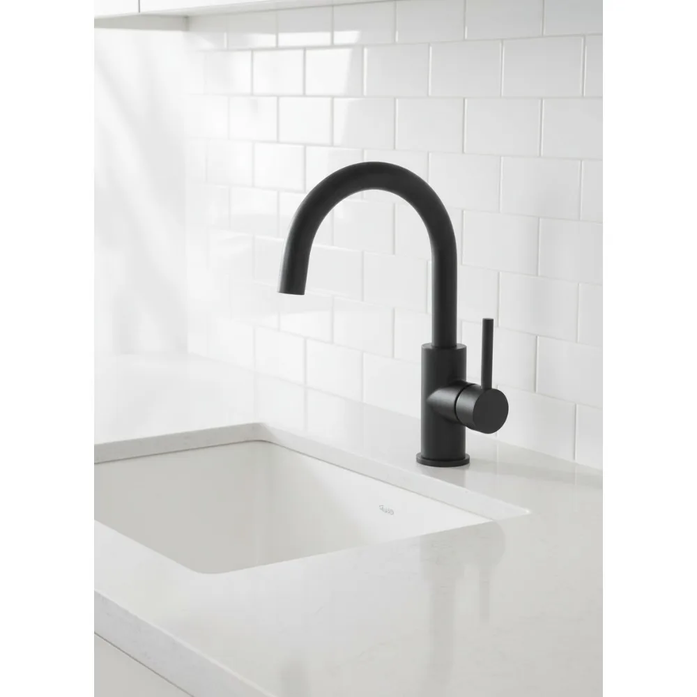 Grifo de baño de níquel cepillado negro, 360 ° Grifo de fregadero de barra húmeda de preparación giratoria para tocador de cocina y granja