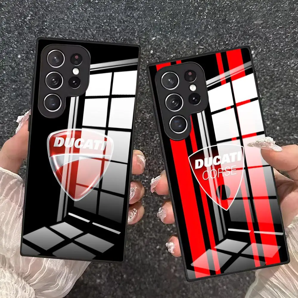 Motorrad Ducaties-S Logo Handyhülle für Samsung Galaxy S24 S26 S25 S23 FE Edge Plus Ultra A57 A27 A25 A16 A15 A14 Schwarz Gla