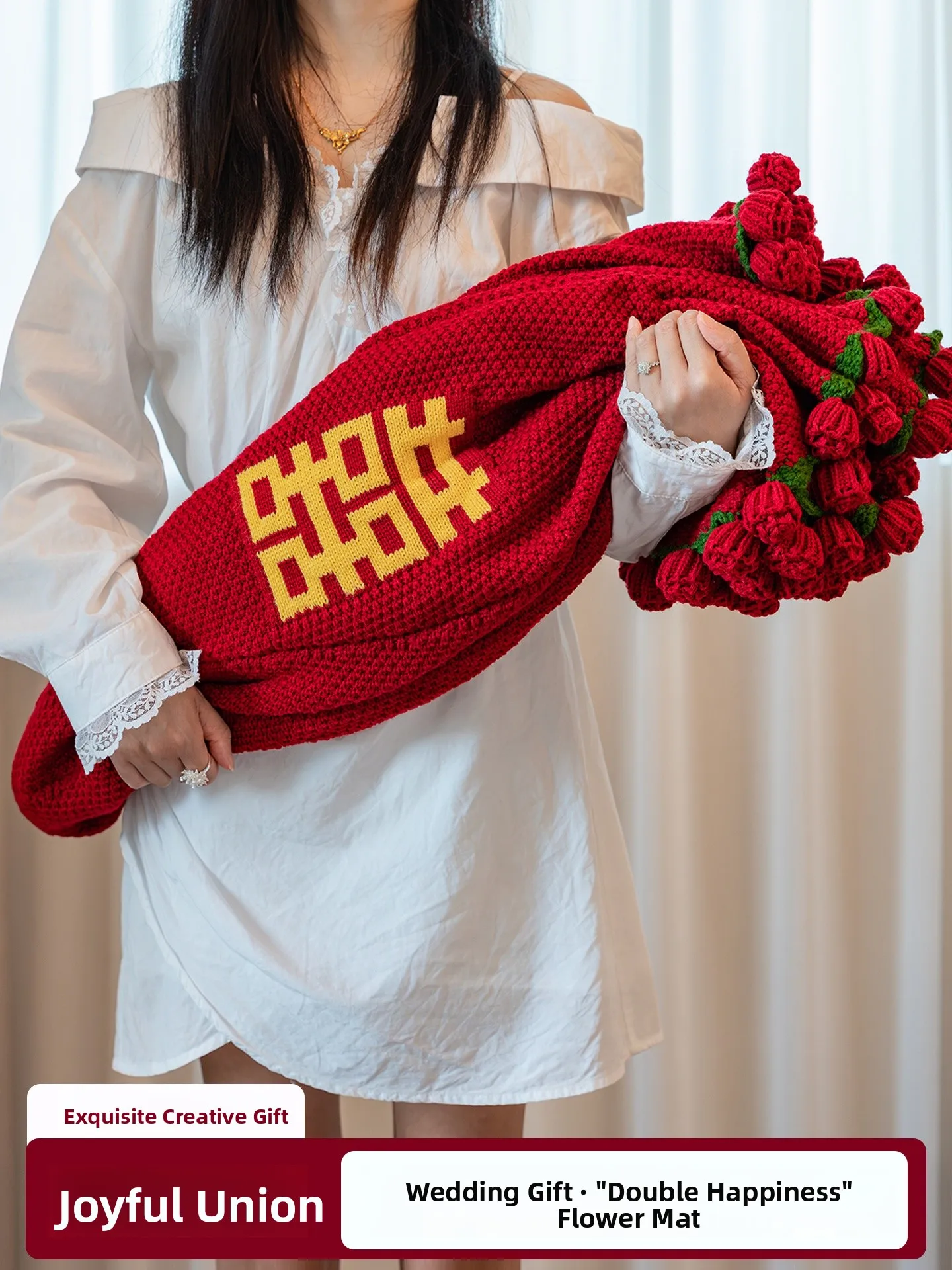

Wedding Engagement Rose Bouquet Blanket Finied Product Happin Blanket High End Practical Bedding Knitted Warmth Gift
