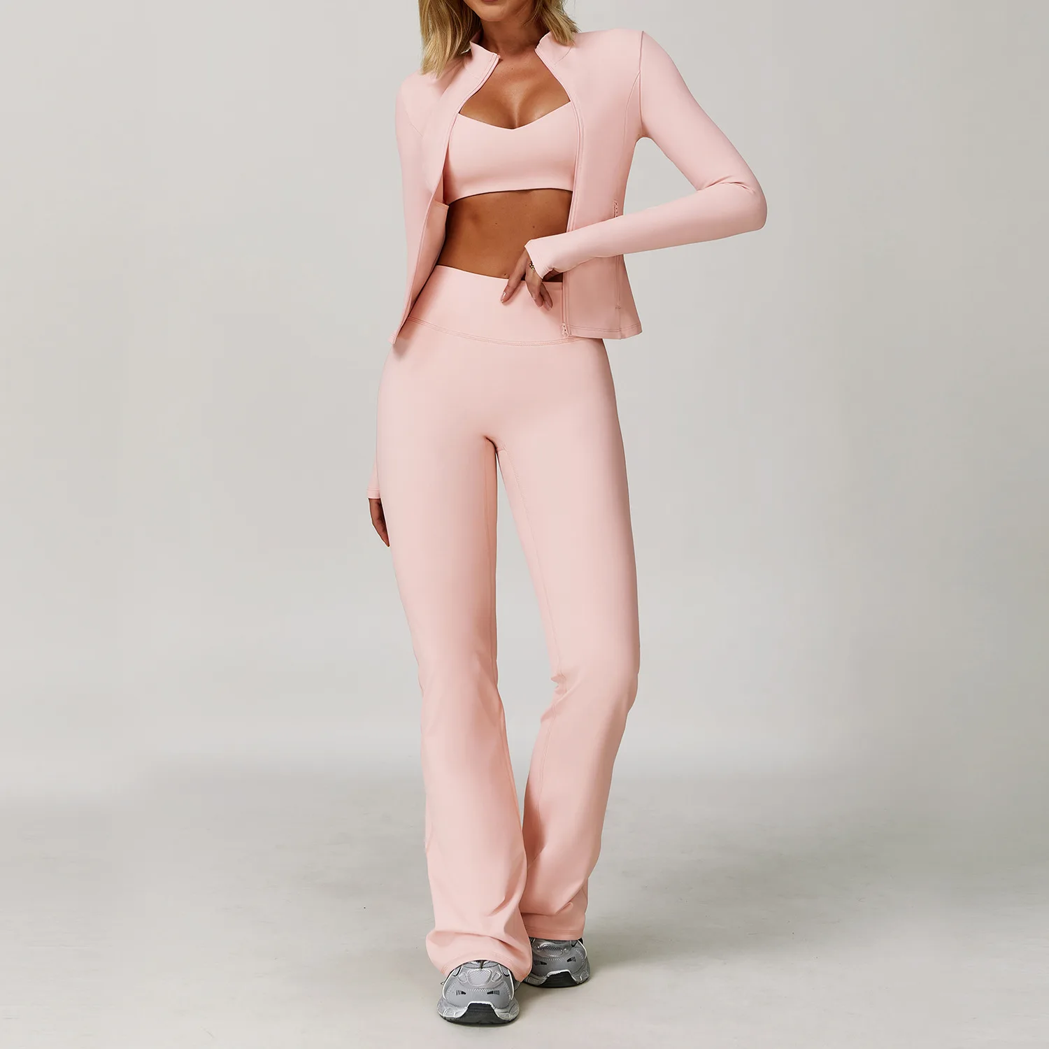 

Women's Yoga Set 3 Pieces Quick Dry Stretch Workout Outfit for Fitness Gym Running High Waist Leggings with Sports Bra & Coat