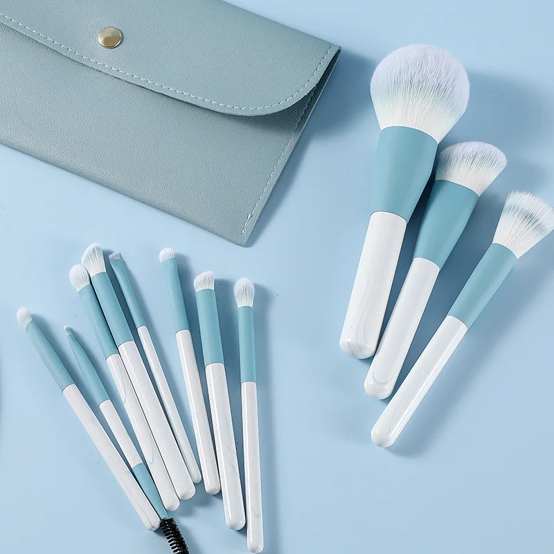 12Pcs Soft Blue Makeup Brushes Set for Cosmetic Beauty Foundation Blush Powder Eyeshadow Concealer Blending Make Up Brush