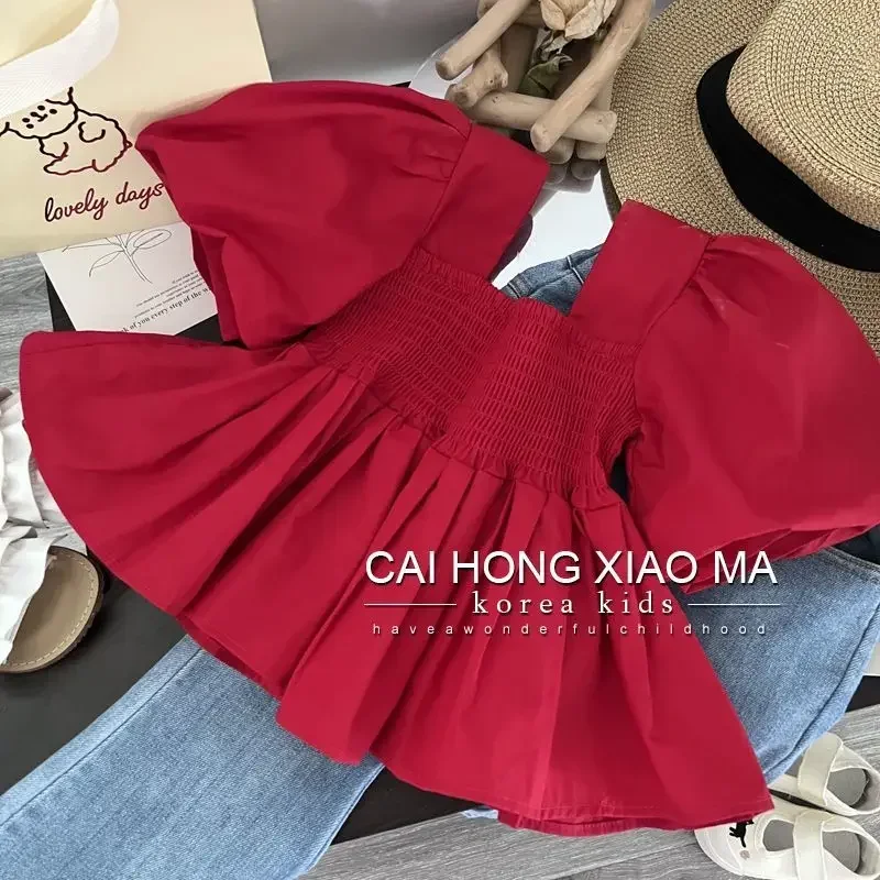 Fashion Girls Baby Short Sleeve Top Jeans Two Piece Spring Summer Children\'s Clothing 90-140cm Girls New Clothes Set
