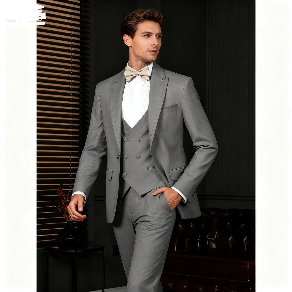 بدلة Ternos للرجال من Suave كاكي فريدة من نوعها ذات طية صدر السترة مكونة من 3 قطع (سترة + بنطلون + سترة) مجموعة حفلات الزفاف