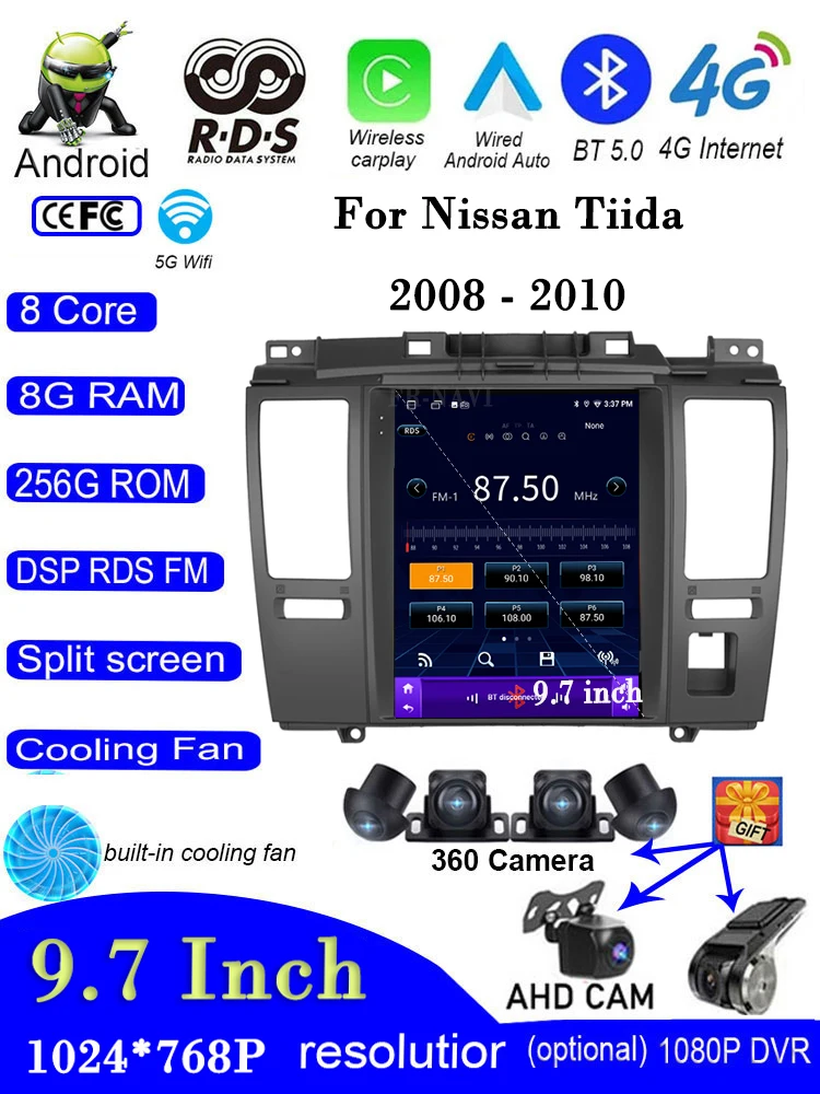 

9.7 Inch IPS DSP For Nissan Tiida 2008 - 2010 4G+WIFI Android 14 Car Stereo GPS Radio Multimedia Video CarPlay Auto