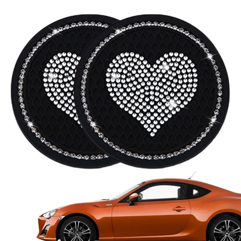 Car Coasters Cup Holders 2 Pcs Anti-Skid Rhinestone Cup Mats 2.78inch Universal Cup Holders Auto Interior Accessories Women