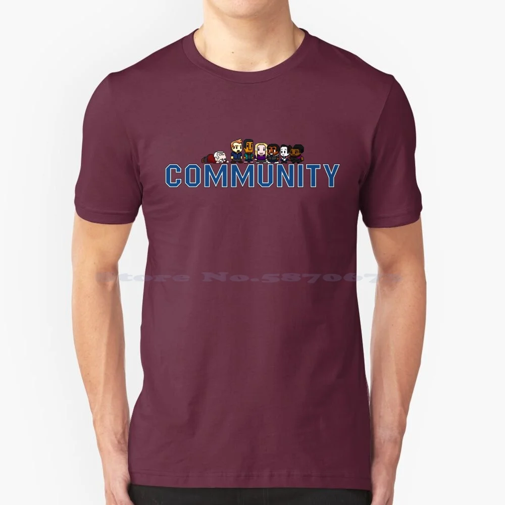 Community 8-Bit Hawkthorne Logo T Shirt 100% Cotton Tee Community Britta Troy Pierce Jeff Annie Shirley Nbc Greendale Chang