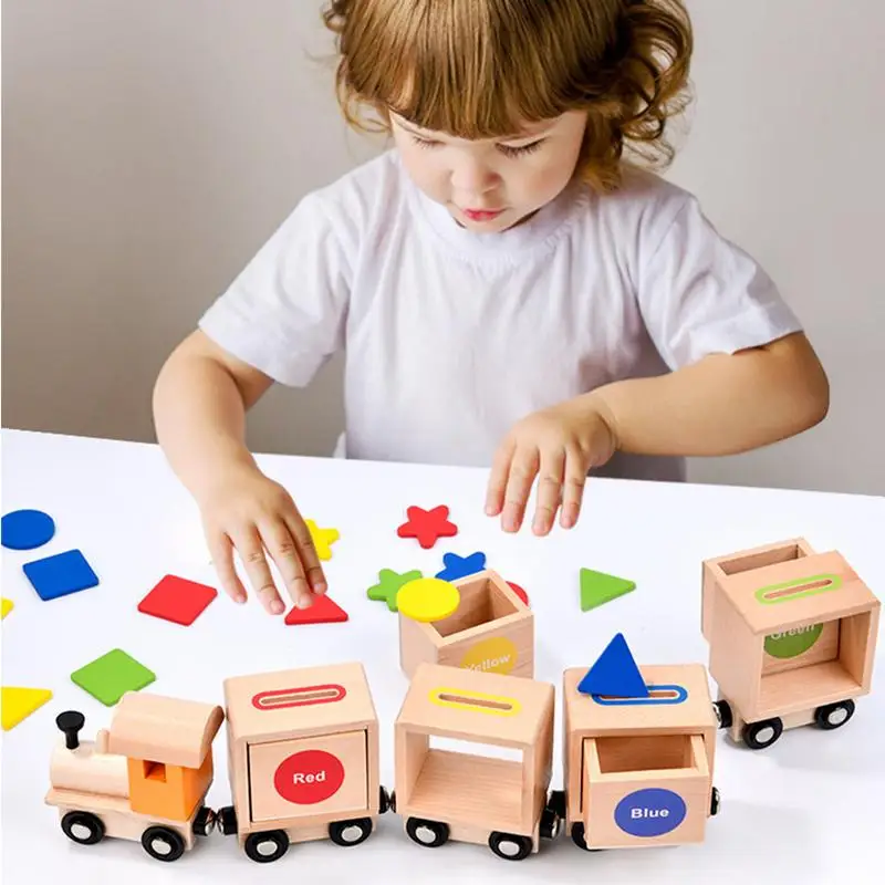 Conjunto de trem de madeira magnético, carros de trem de madeira magnética montessori, brinquedos de classificação de cores para meninos e meninas de 2 3 4 anos