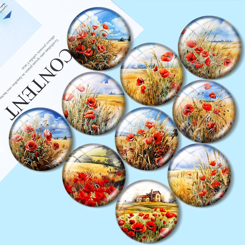 Polana z makiem odczernionym na zachodzie słońca do tworzenia biżuterii, 10 sztuk, 12mm/14mm/16mm/18mm/25mm, kaboszony, płaskie elementy do wyrobu biżuterii.