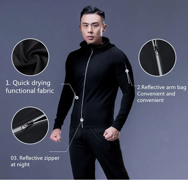 2026 NEUE Frühling-Herbst Herren Kompressionsjacke mit Kapuze Schwarz Grau Blau Schlanke Enge Sportjacke Outdoor Jogging Fitness Sportbekleidung