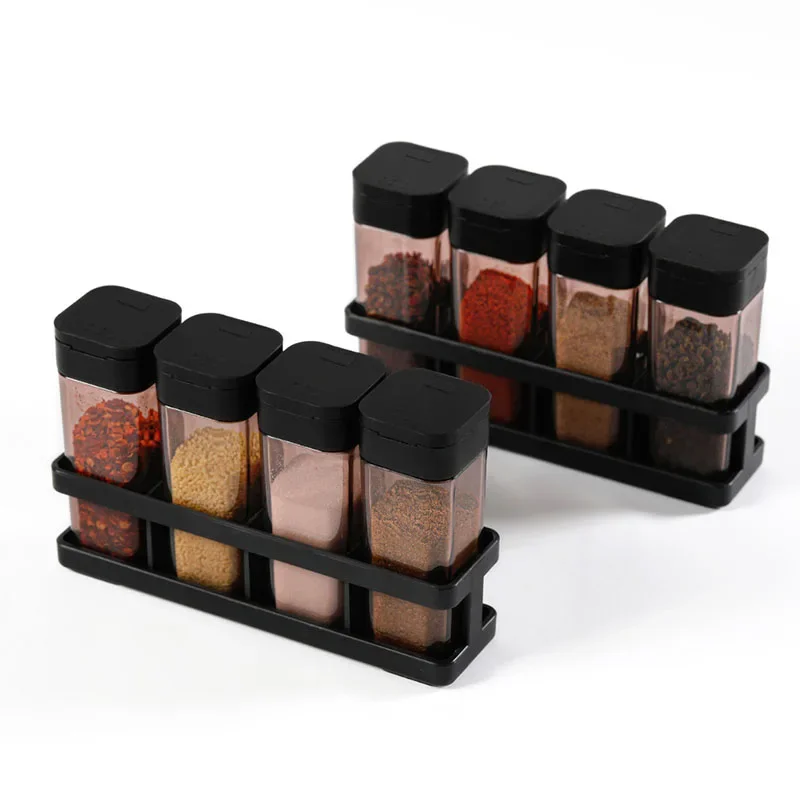 

Spice Organizer Set 4-in-1 Stackable Kitchen Bottles Airtight Lids for Salt Pepper Baking Countertop Space Saver Jars