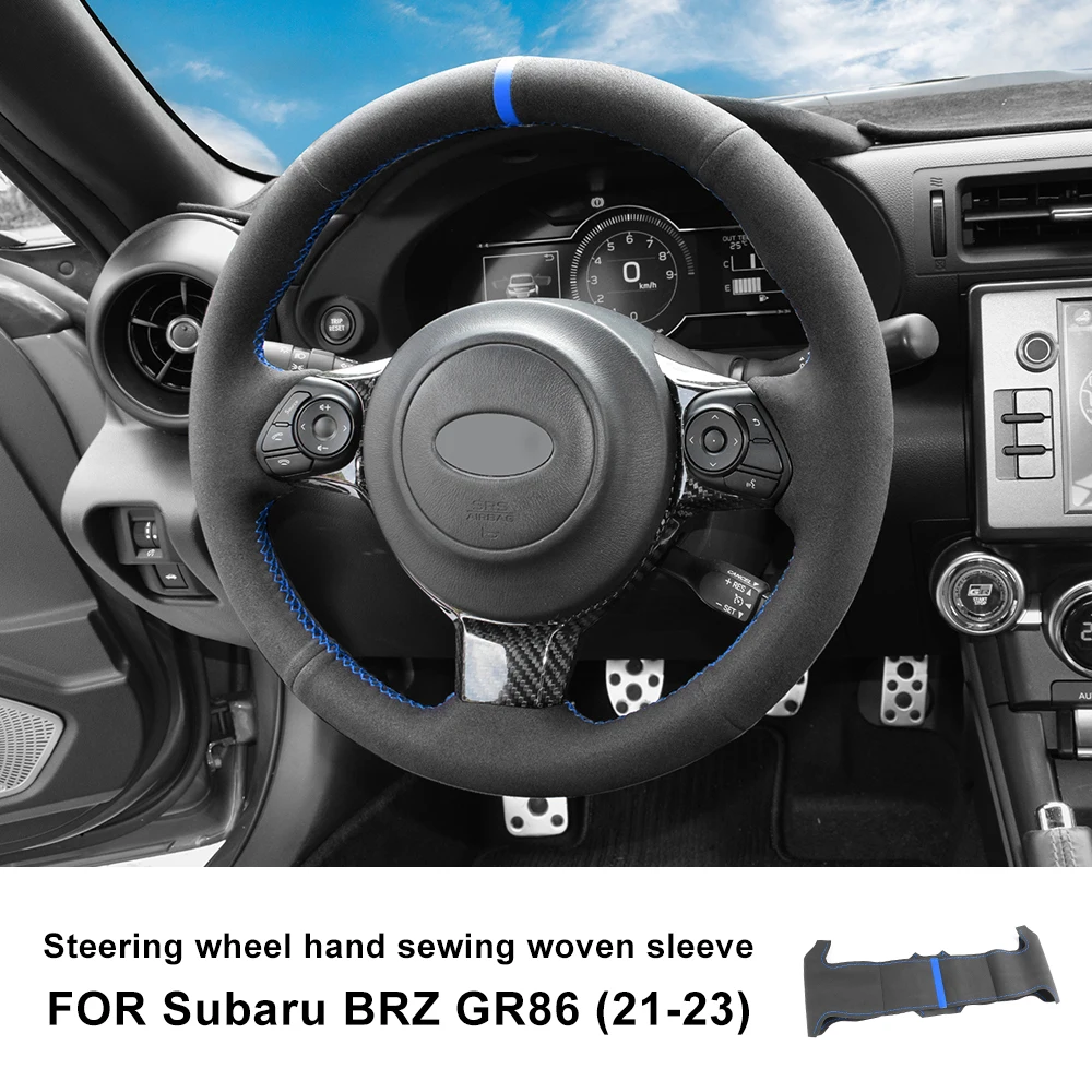スエード本革ステアリングホイールカバー,手縫い,滑り止め,スバルbrz