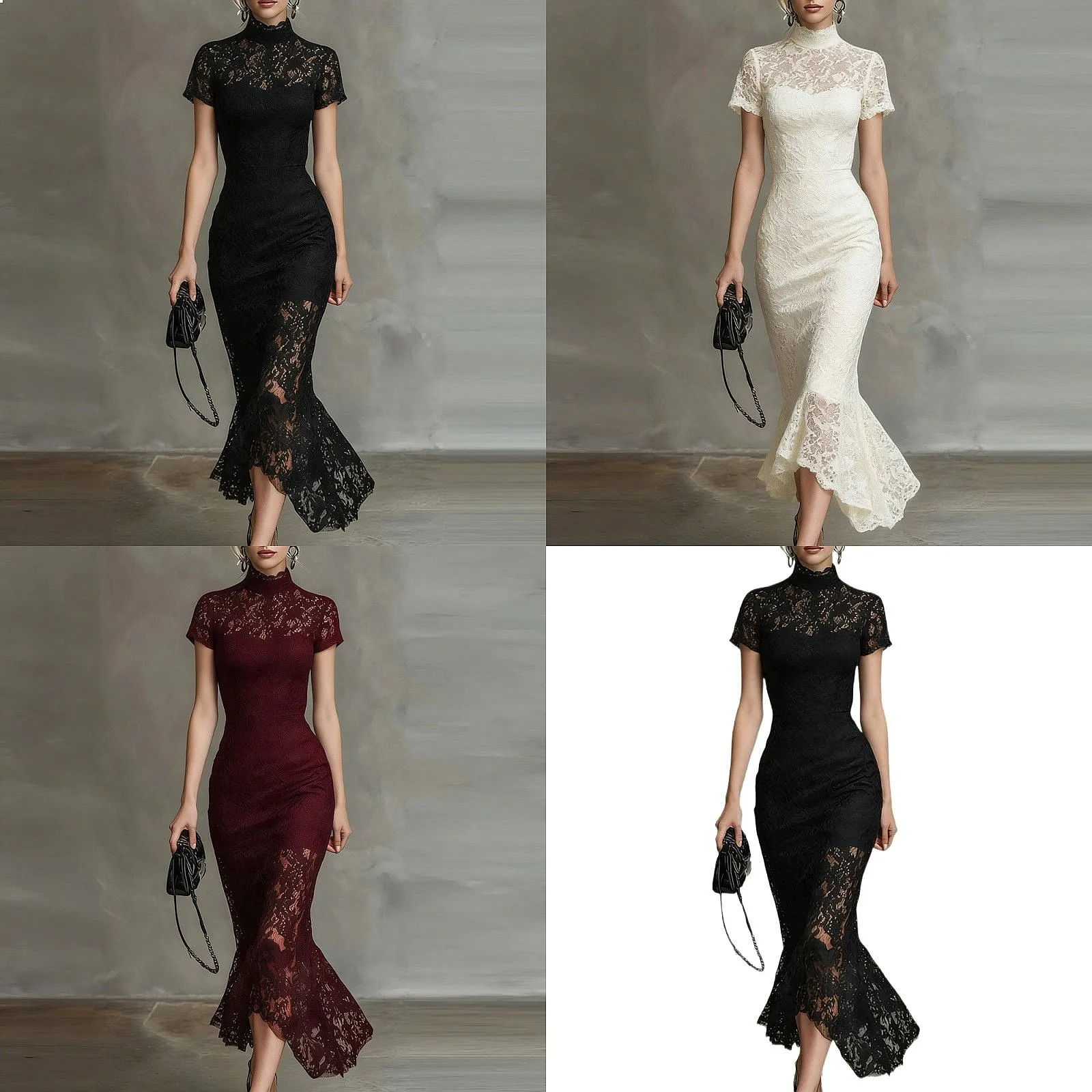 

Summer Women Short Sleeve Lace Patchwork High Waist Bodycon Dress Long Evening Gown Party Dresses