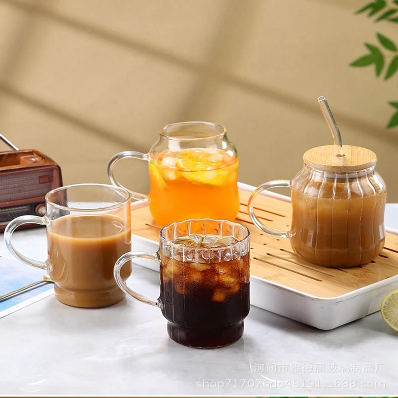 15/20oz Glass Cup with Handle Glass Tumbler with Lid and Straws Drinking Glasses Water Cup for Iced Coffee Tea Juice Beverage