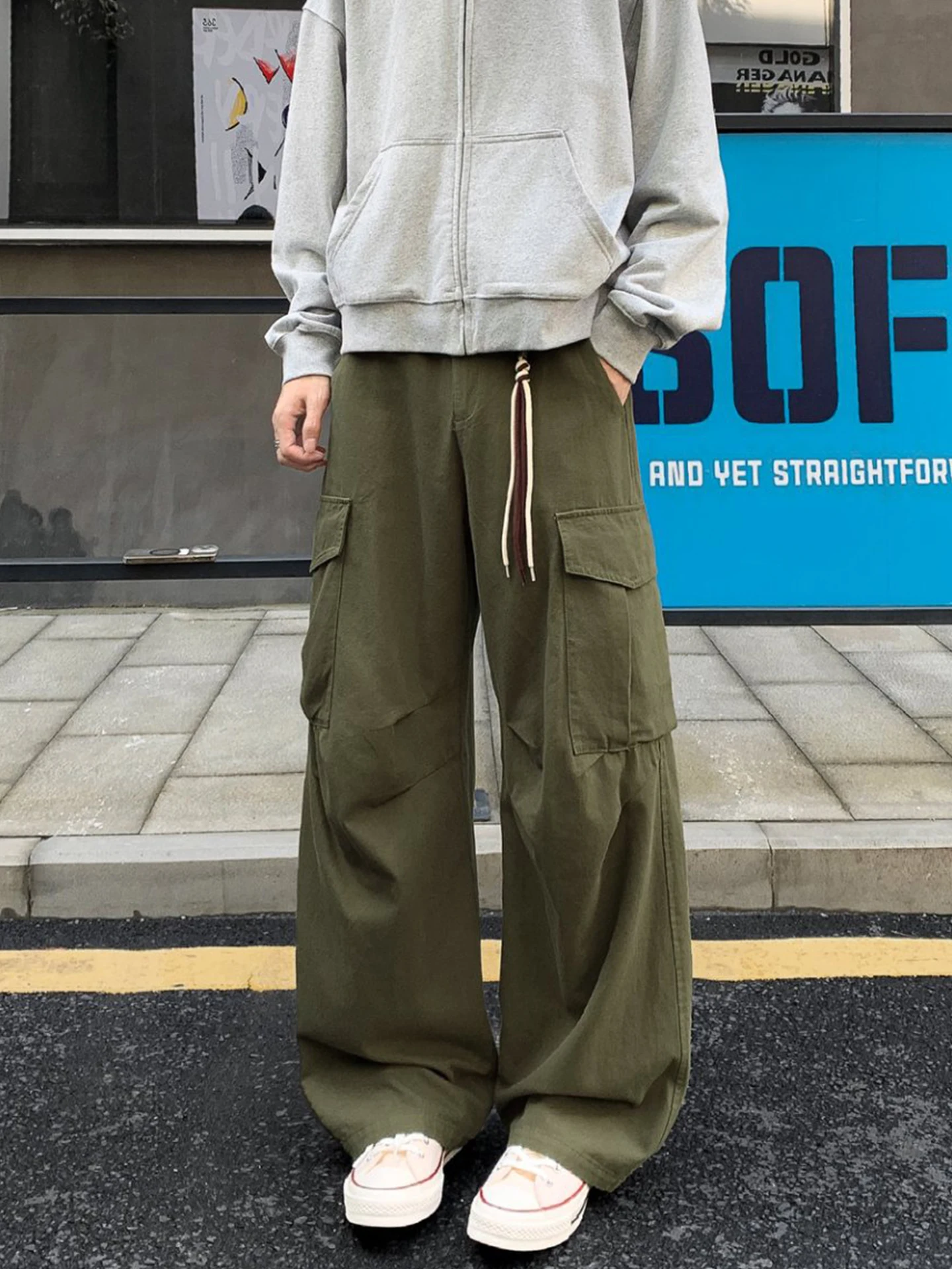 

Мужские повседневные брюки из чистого хлопка в стиле милитари, свободные, широкие, прямые, модные рабочие брюки