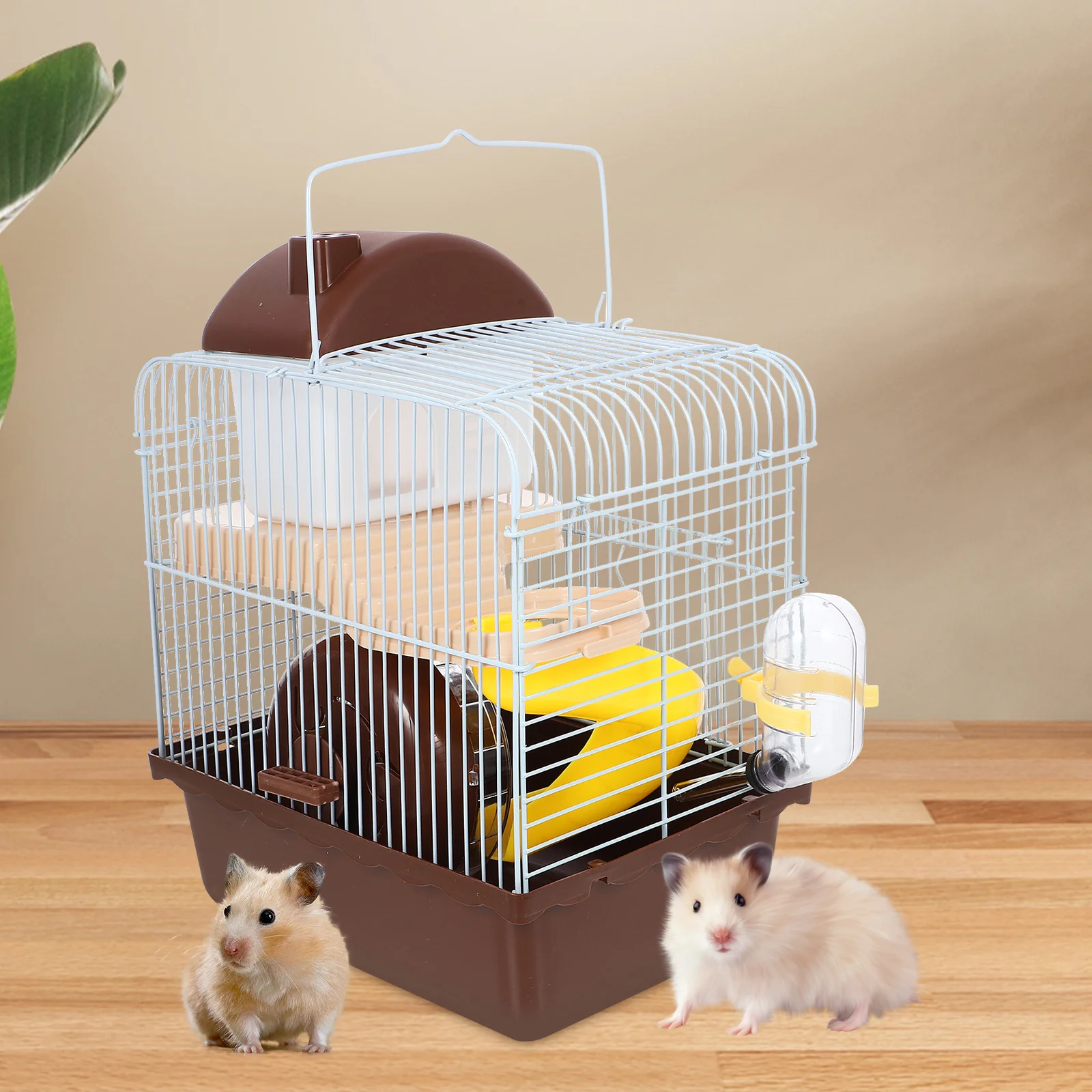 

Pet Cage For Hamster Chinchilla Double Layer Acrylic Small Animal With Running Wheel Leakproof Water Jug Brown Villa Cage