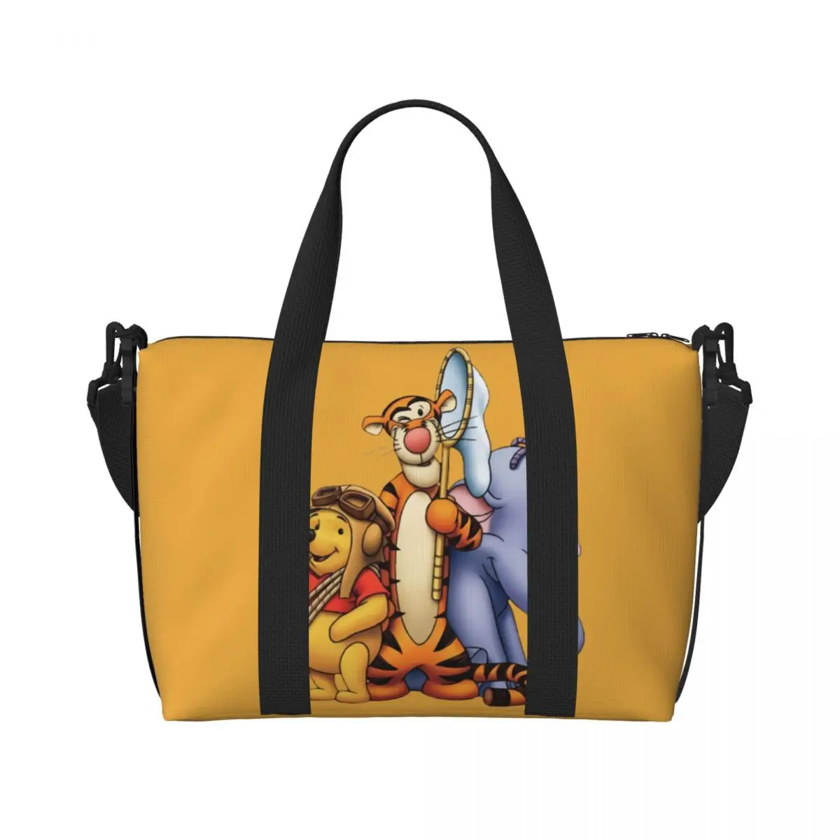 Custom My Friends Tigger Pooh Beach Tote Bag Women Movie Big Compartment Gym Beach Travel Bags