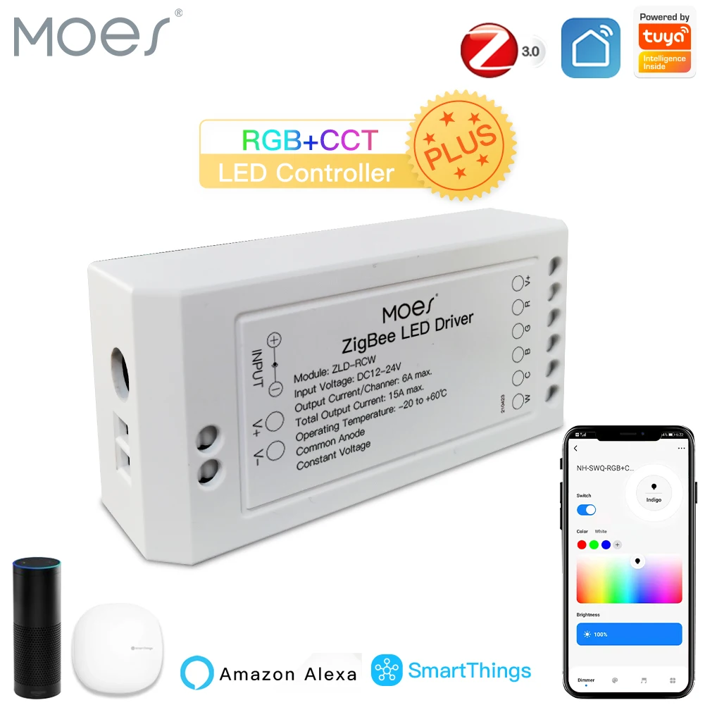 MOES ZigBee Thông Minh Mờ Mô Đun Swtich RGB CCT Cho Dải Đèn LED Cuộc Sống Thông Minh Tuya Ứng Dụng Điều Khiển Với Alexa Echo Goolge nhà