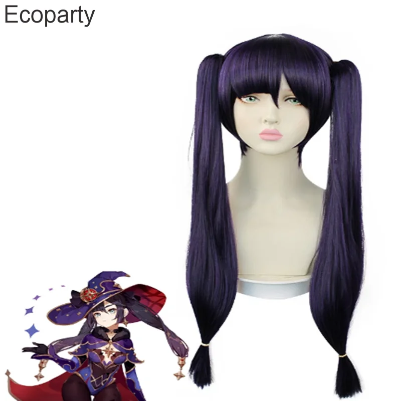 

Genshin Impact Mona Cosplay Black Purple Double Horse Tail Wig Heat Resistant Synthetic Hair Women Party Wigs