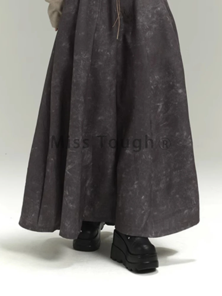 Autumn Fashion Casual Ziper Cargo Skirt Women Y2k Street Wear Floor-length Gray Skirt Female Print Waste Soil Wind Ankle Clothes