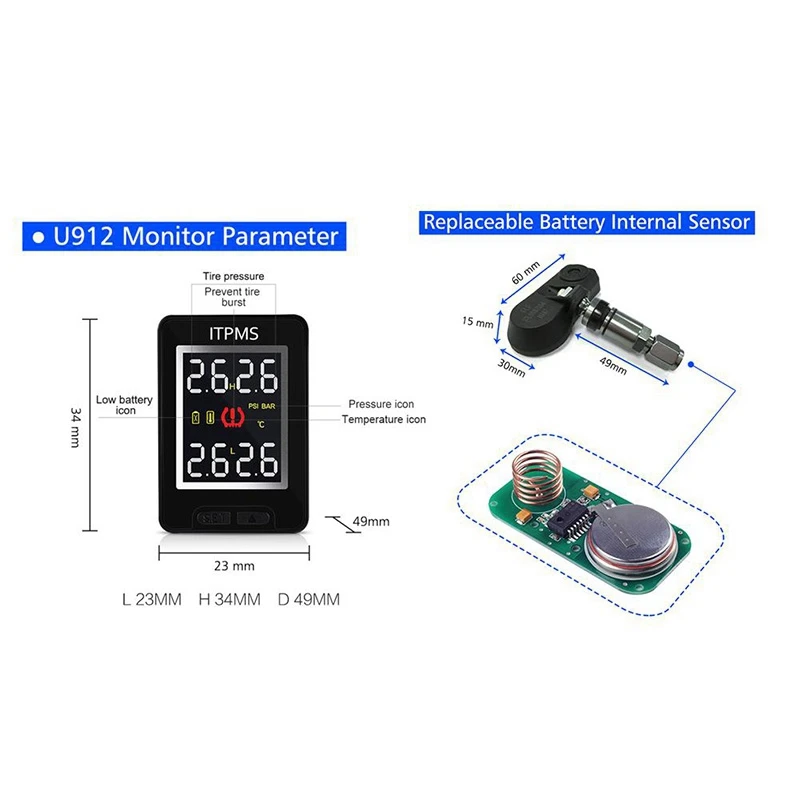 TPMS For Toyota Special-Purpose Solar Power Car Tire Pressure Monitor System Warning TPMS With 4 Sensors