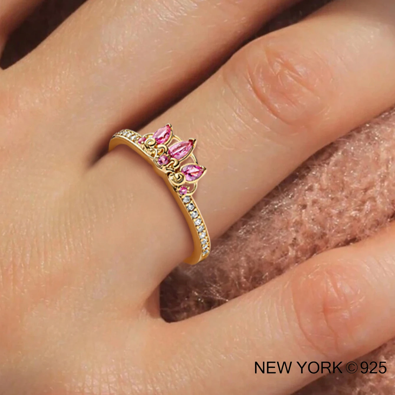 

1 шт., модные изысканные роскошные кольца с бриллиантами из стерлингового серебра 925 пробы, кольца с розовой короной и бриллиантами, обручальные кольца, en