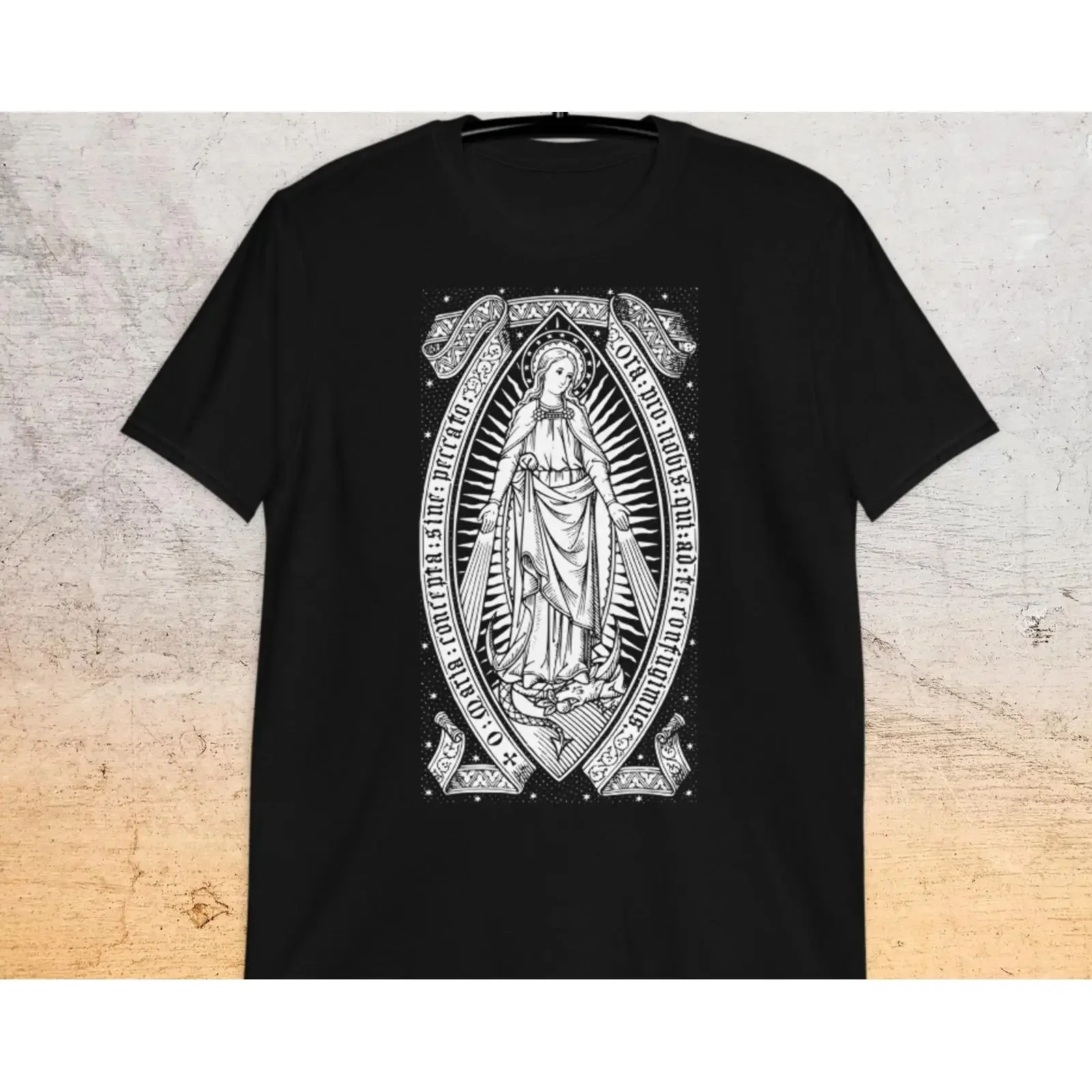 Virgin Mary Catholic Blessed Mother Maria  T Shirt vintage Washed Stretched homme Soft designer clothes fashion Stylish