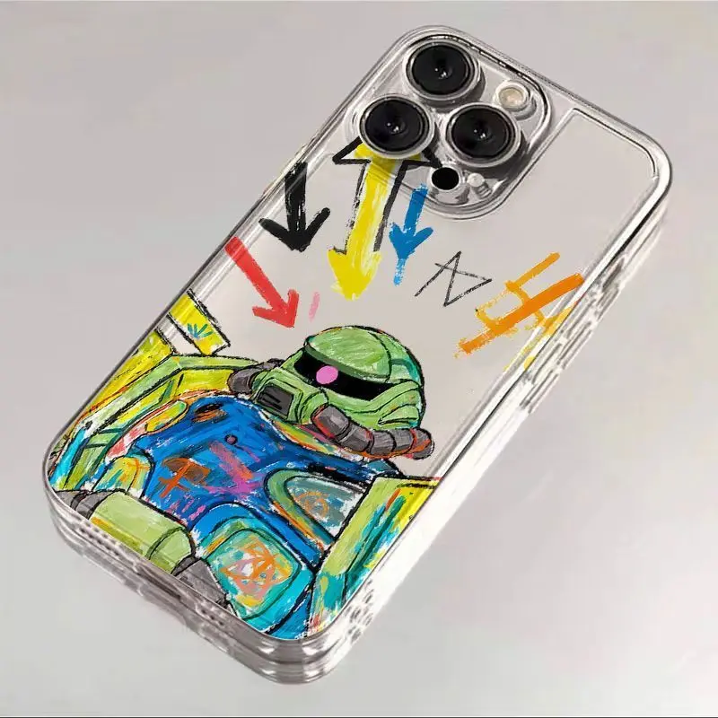 Anime Gundam Graffiti Silicone Phone Case Protective Cover for IPhone 16 17 15 13 Pro Max 14 Plus All-inclusive Anti-fall Gift
