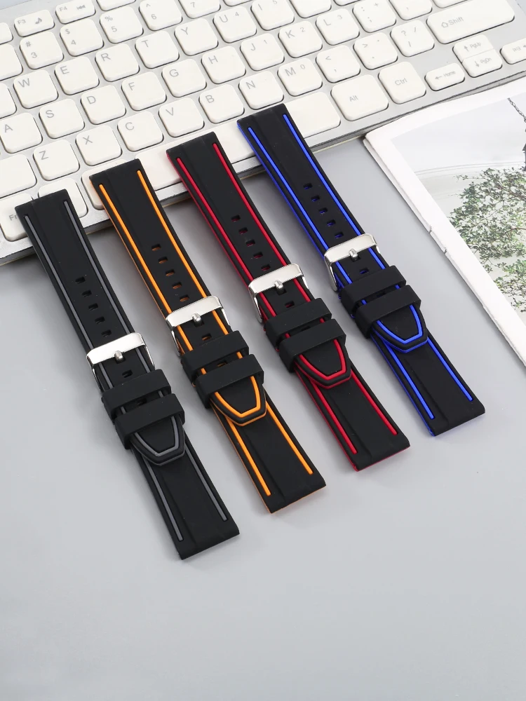 For Meidou Rudder Orange Rudder Navigator M005 Black Silicone Watch Strap Men\'s Omega Joint Name Swatch Universal Watchband