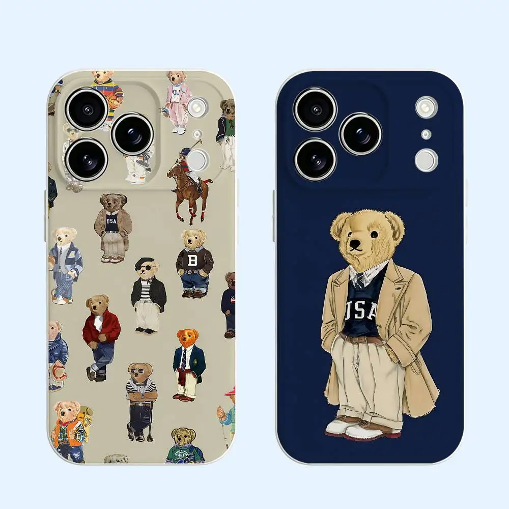 

Bear Black Soft TPU Case For iPhone 17 16 15 14 13 12 11 Pro Max Plus E Mini Silicone Phone Cover