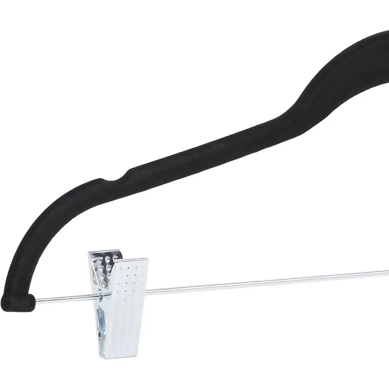 Cabides Antiderrapantes com Clipes, Preto e Prateado, Pack de 50