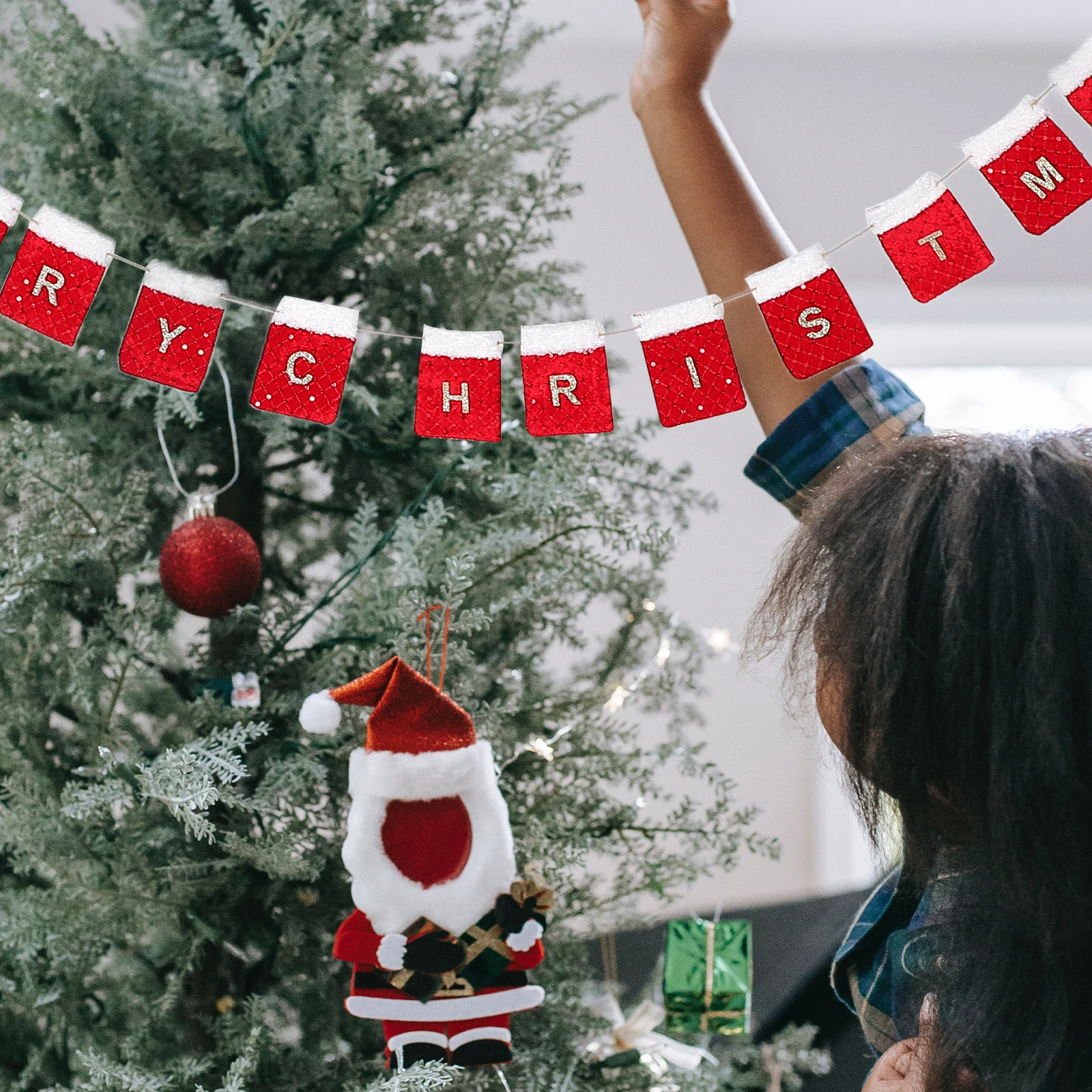 

Felt Christmas Banner Decoration Wall Hanging Backdrop Home Office Mall Reusable Colorful Cloth Easy Install Creative Letter
