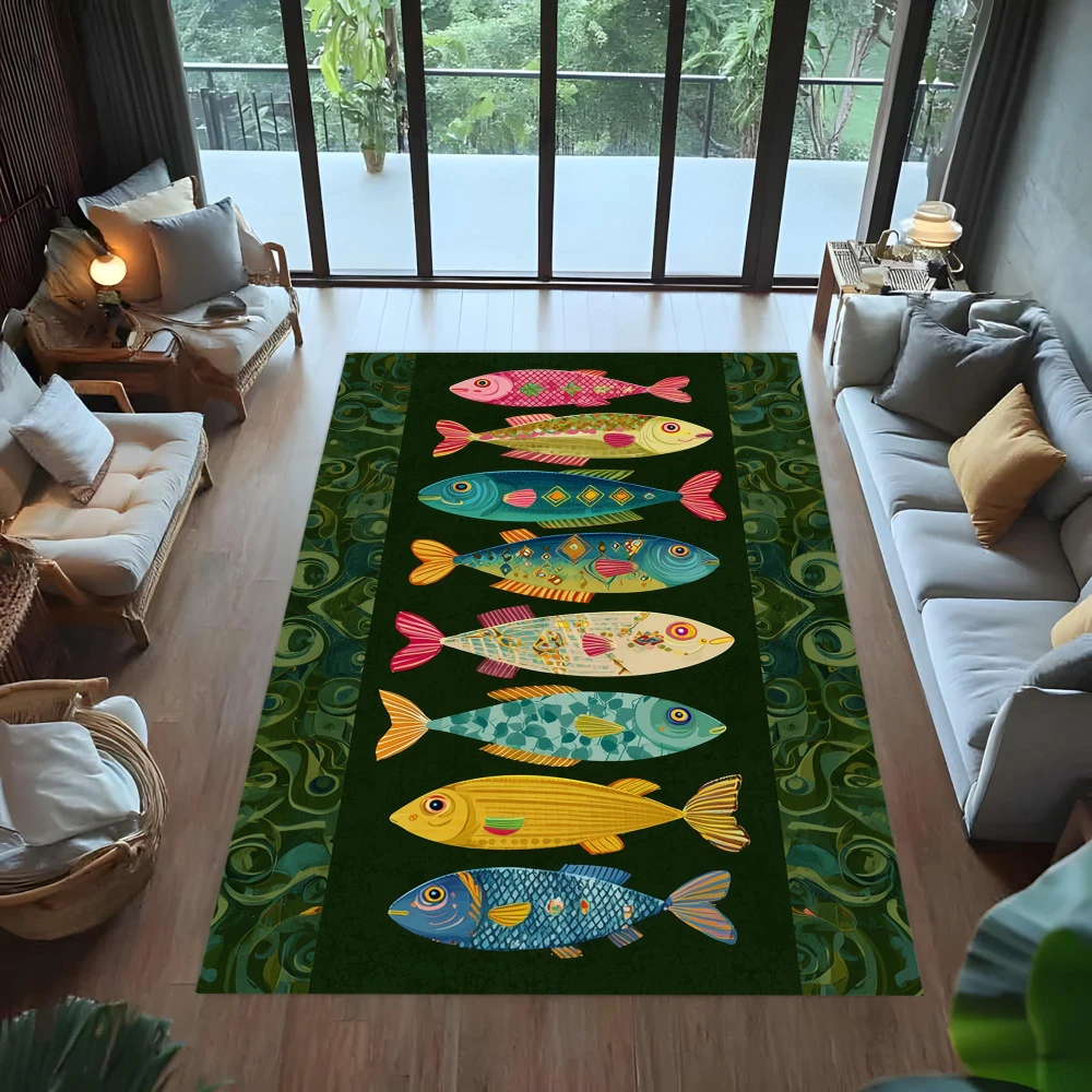 Colorful Trout Fish Dot Art graphics carpet,bedroom resting zone,lounge space,game room floor Welcome rug,Non Slip Rug,Gift