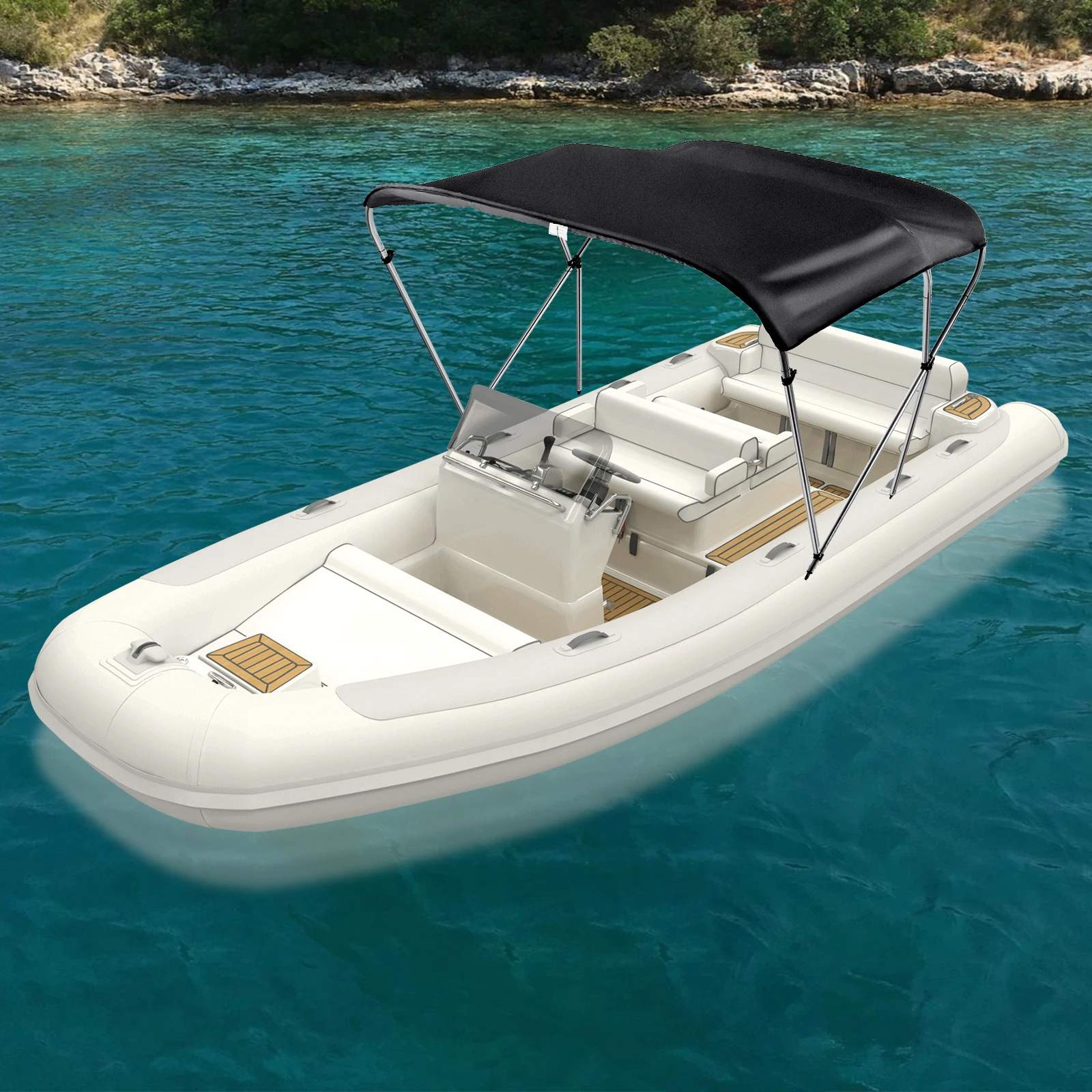 3 Bows Yacht Sunshade Top Cover Includes Mounting Hardwares with Aluminum Alloy Frame