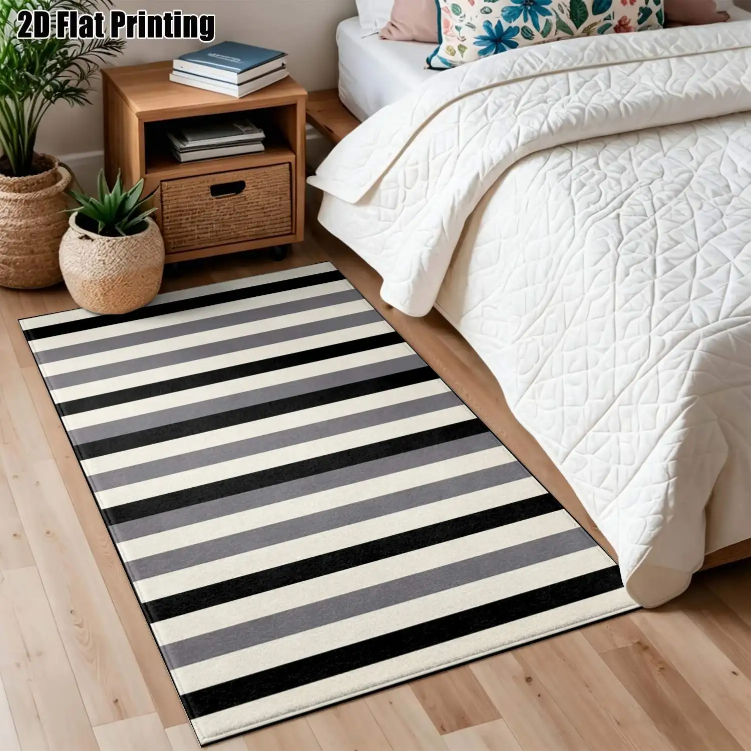 1Pc 2D Printed Striped Black-White-Gray Carpet: Nordic Modern Simple Geometric Rug, Machine Washable, Multi-Size, Suitable for Home Decor, Entryway/Dining Room/Bedroom/Living Room Etc