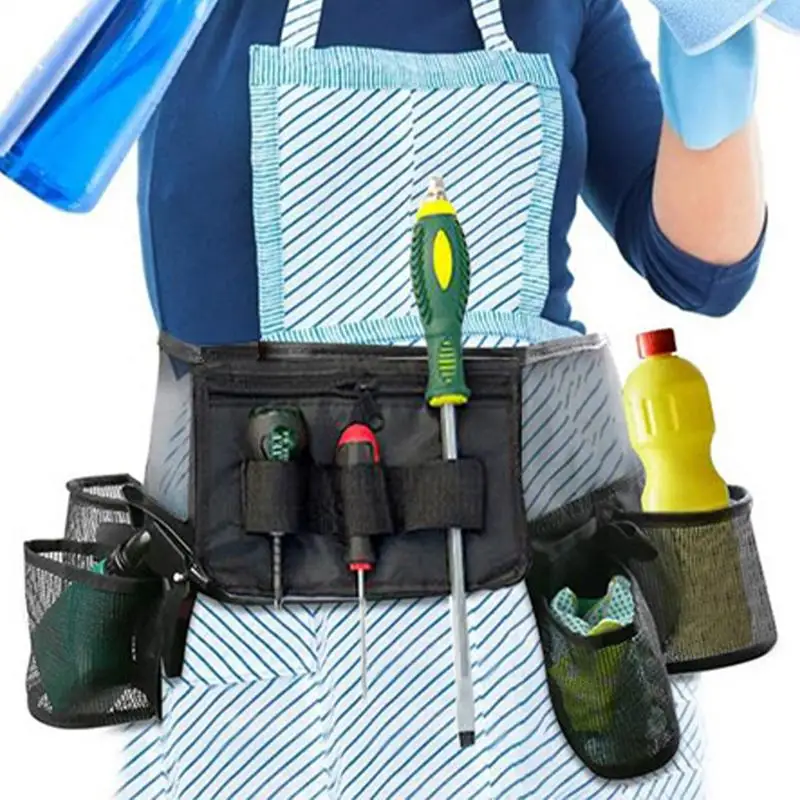Window Cleaning Belt – Heavy-Duty Nylon Tool Pouch With 4 Pockets, Adjustable Waist (28–49"), For Custodians, Housekeepers, Gardeners