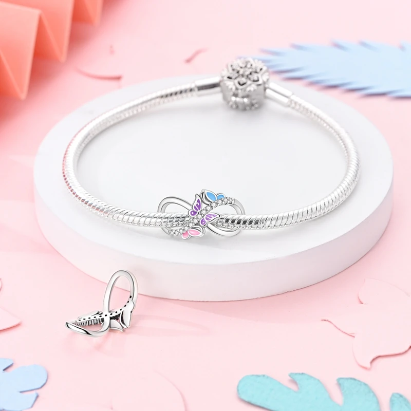 Classic 925 Sterling Silver Butterfly Sunflower Feather Star Moon Eternal Infinity Charms Beads Fit 3mm Bracelet DIY Jewelry