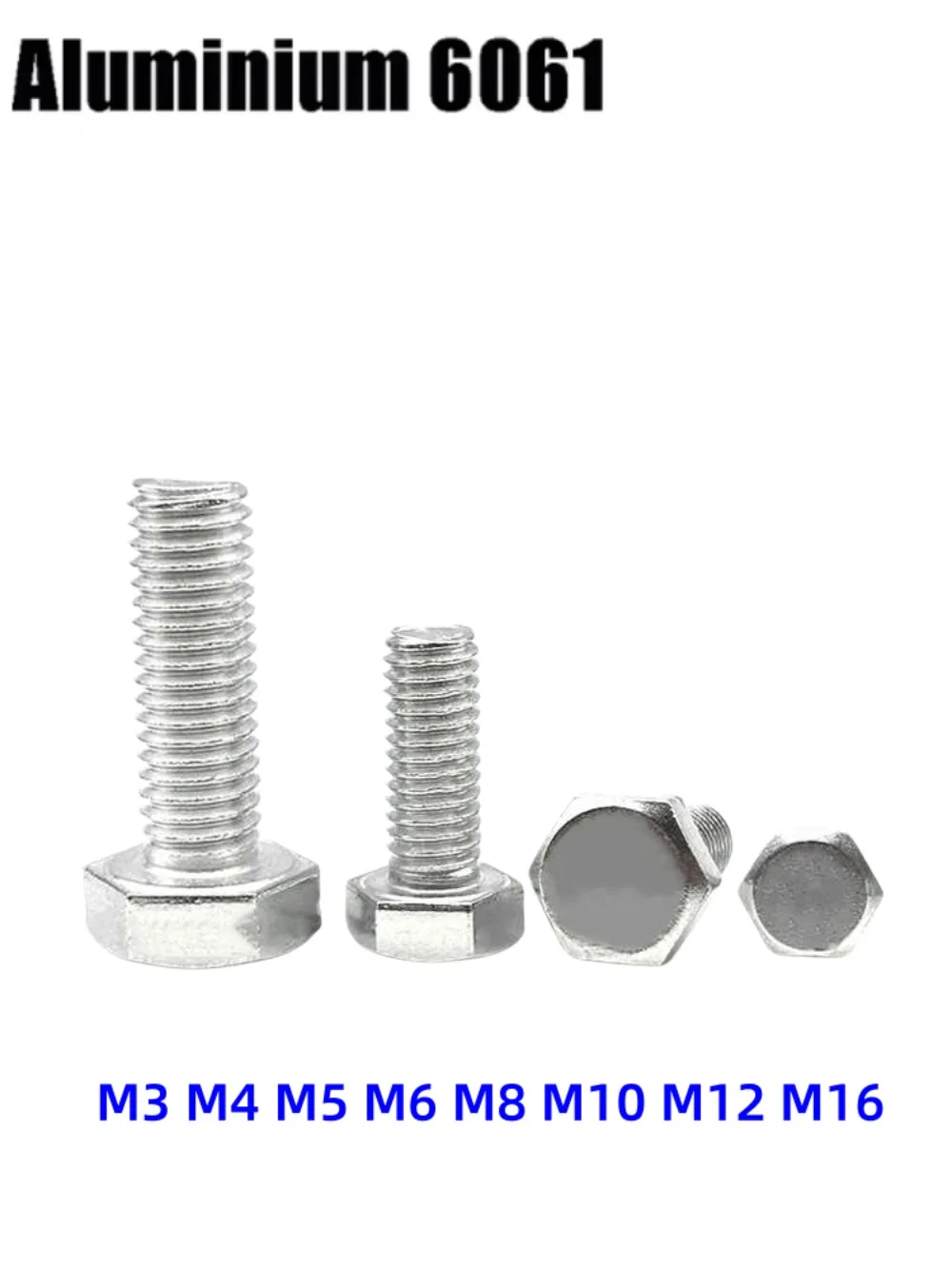 DIN933 M3-M16 Aluminium 6061 External Hex Head Bolts Full Thread Metric Hexagon Screws for DIY Metalworking Fasteners