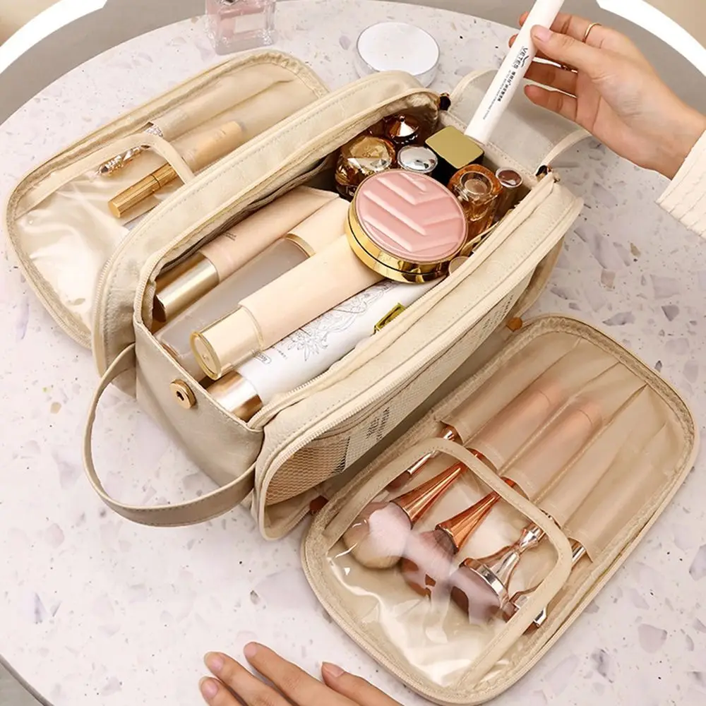 

Double Zipper Makeup Bag Luxurious Large Capacity Travel Cosmetics Bag Make Up Pouch Handbag Skincare Storage Pouch Women