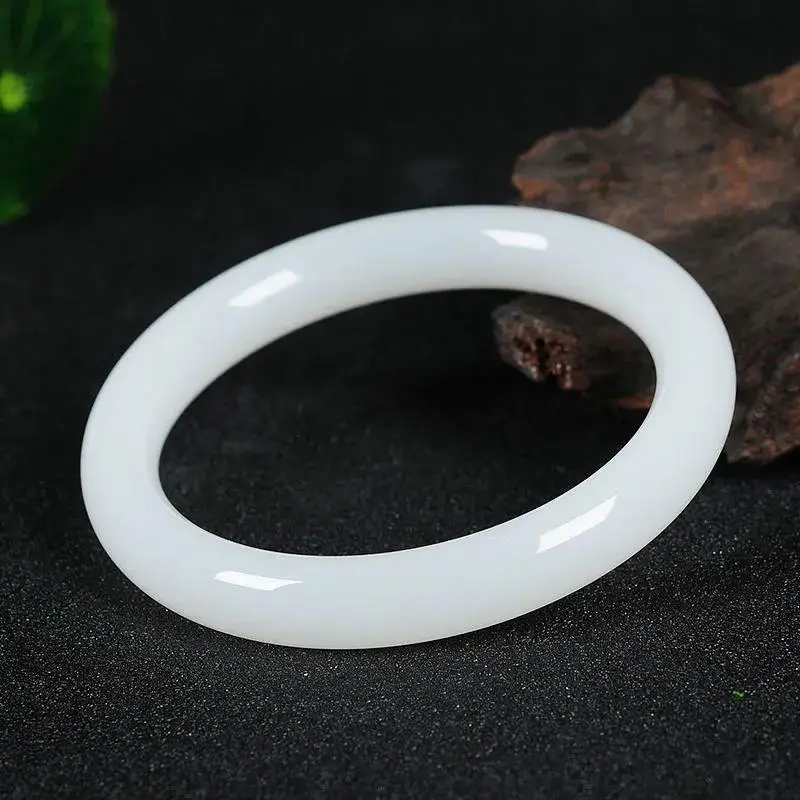 New Bracelet Round Strip Suet White Jade Bracelet Women's Model