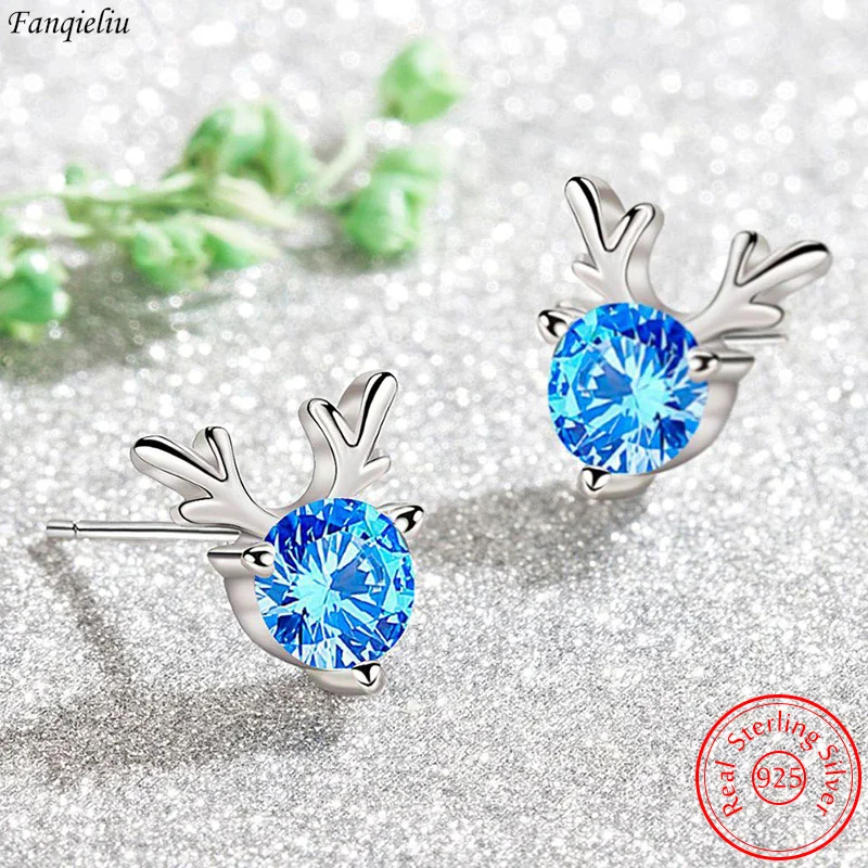 

Fanqieliu Real 925 Sterling Silver Woman's High-quality Fashion Jewelry New Crystal Antler Stud Earrings FQL23651