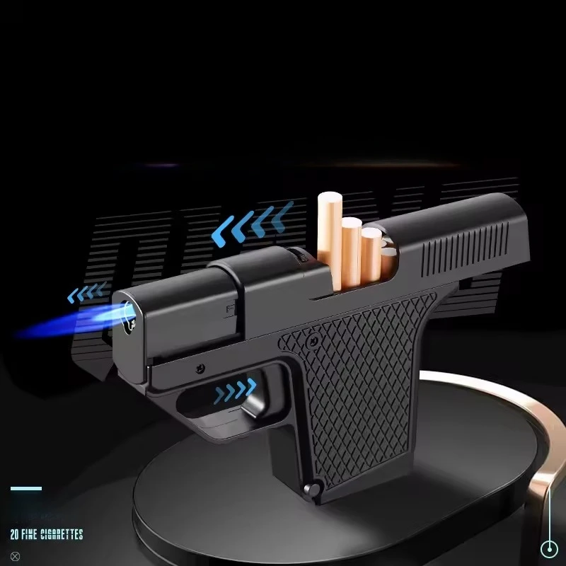 New Multifunctional Cigarette Box Gun Shaped Lighter Windproof Inflatable Universal Thick and Thin Cigarette Box Outdoor Lighter