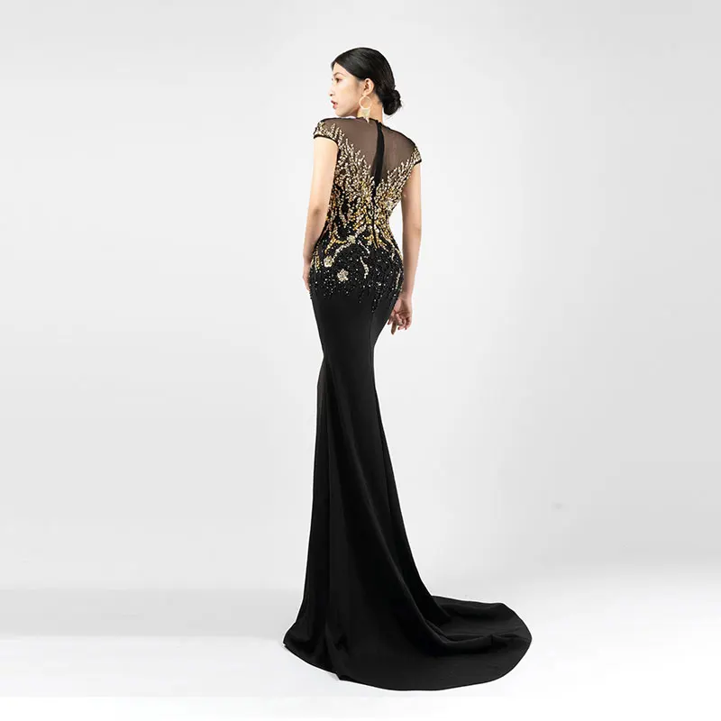 Body Show Evening Dress Custom Banquet 2024 New Compere Round Neck Self Cultivation Wrap Buttocks Fishtail Long Skirt H536