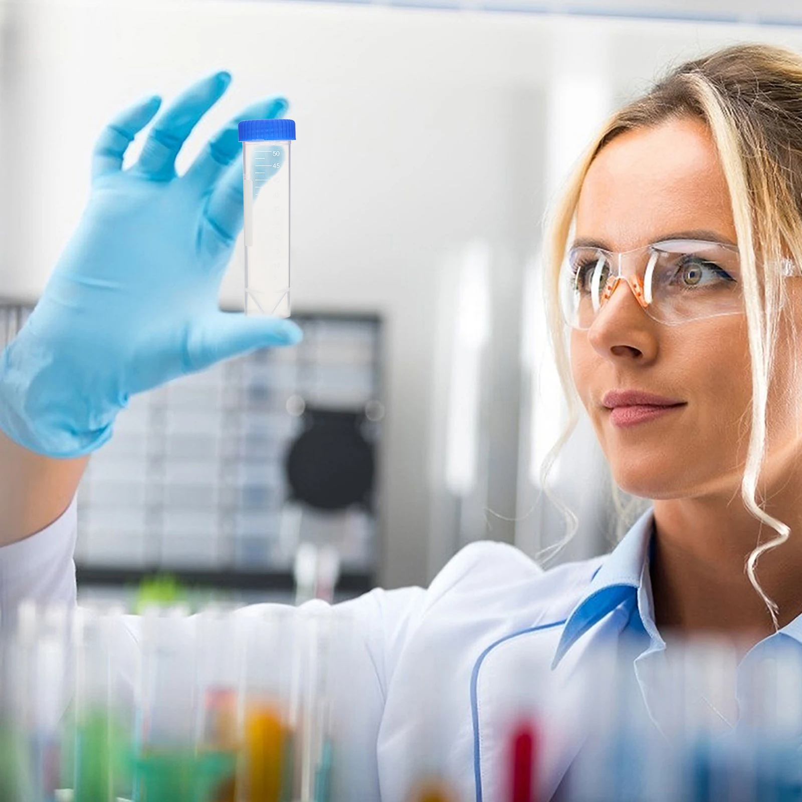 

50pcs Plastic Screw Caps Self-Standing Test Tubes For Lab Experiments High Transparency Conical Tubes